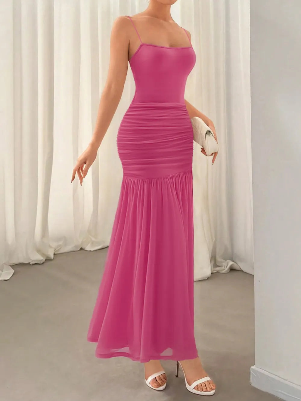 Deep rose maxi dress ruched detail