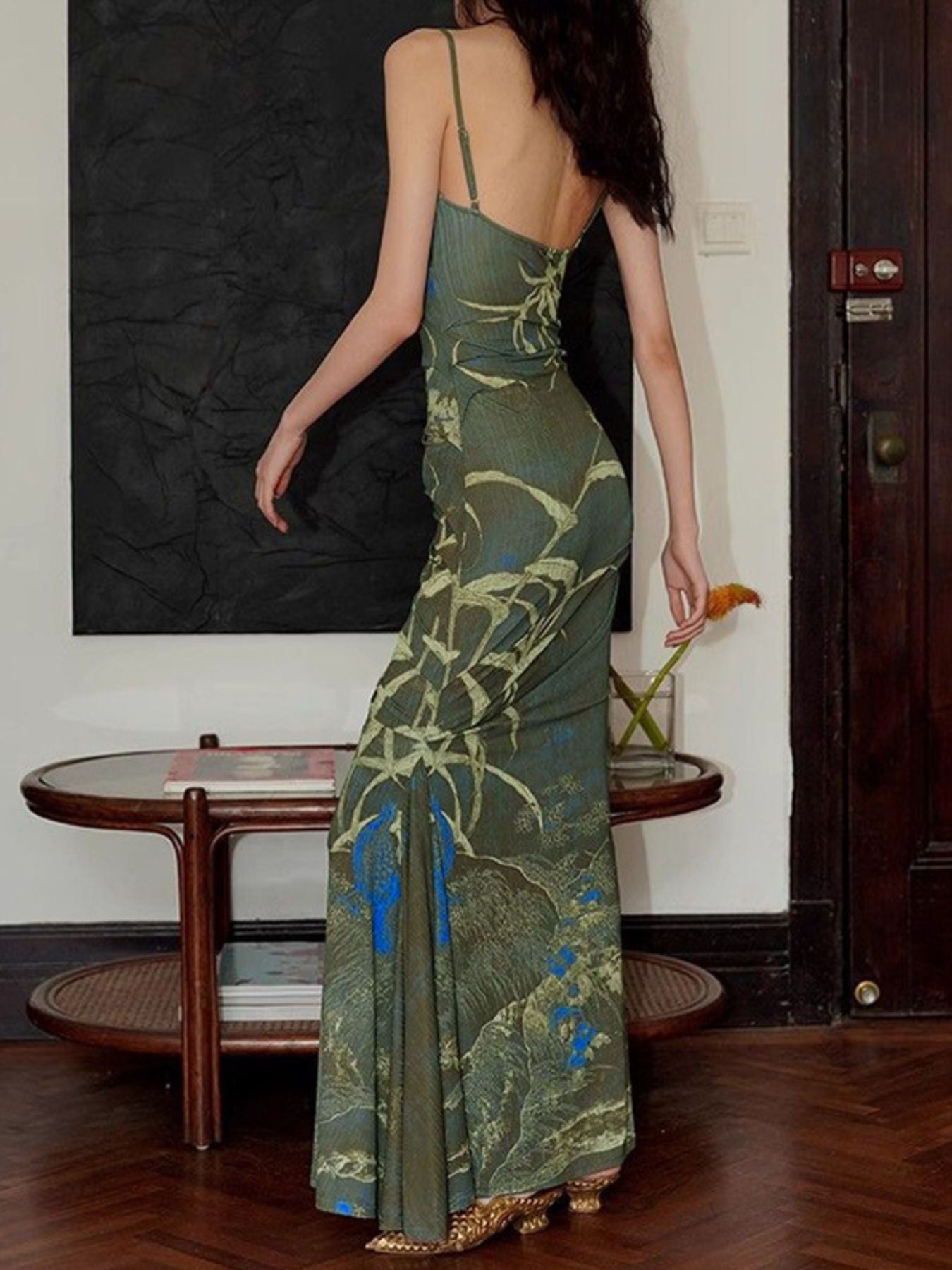 Spaghetti strap maxi dress back view