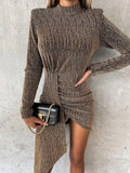 Camel heathered mock neck long sleeve mini dress