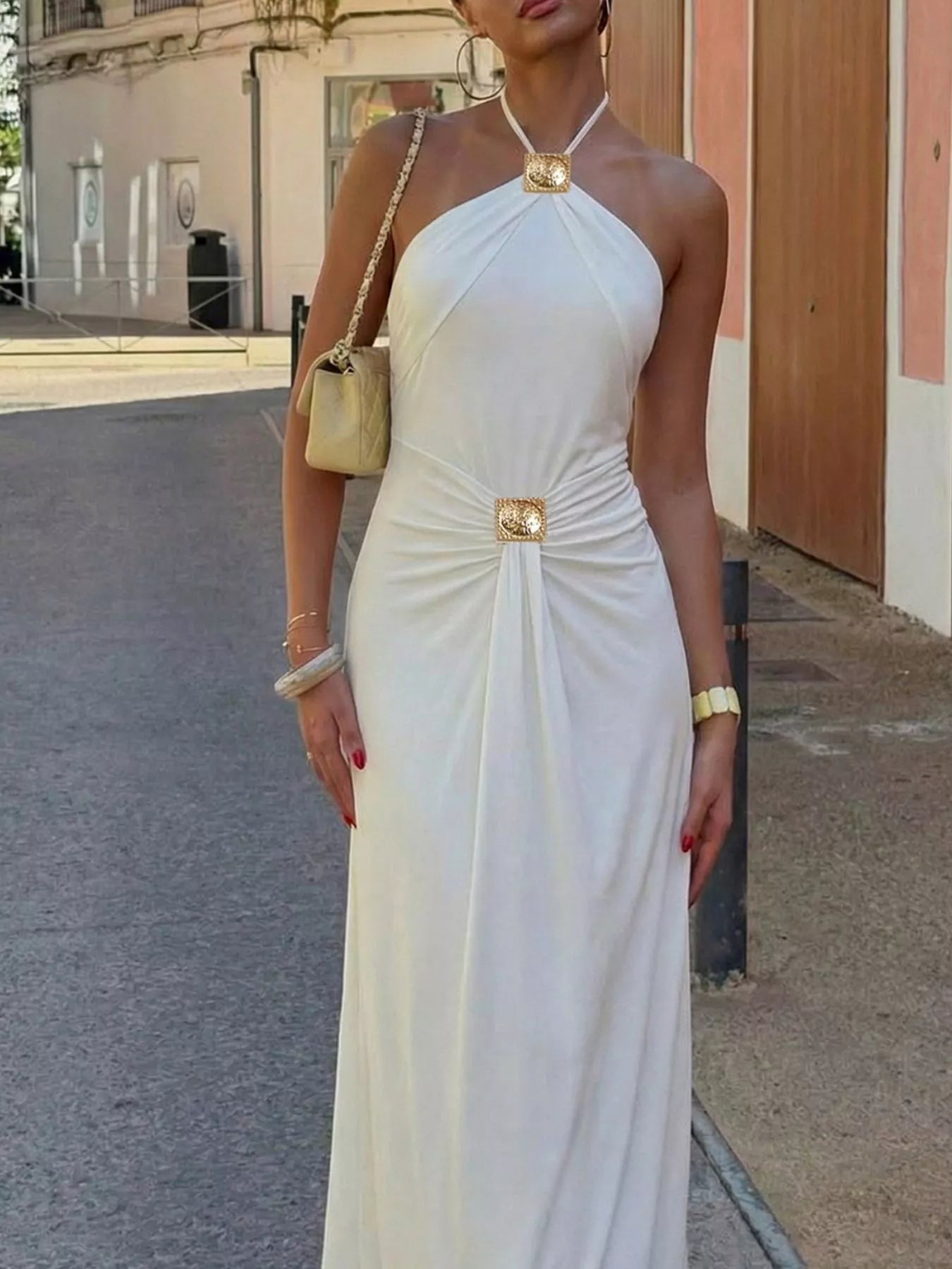Halter-neck maxi dress full-length view