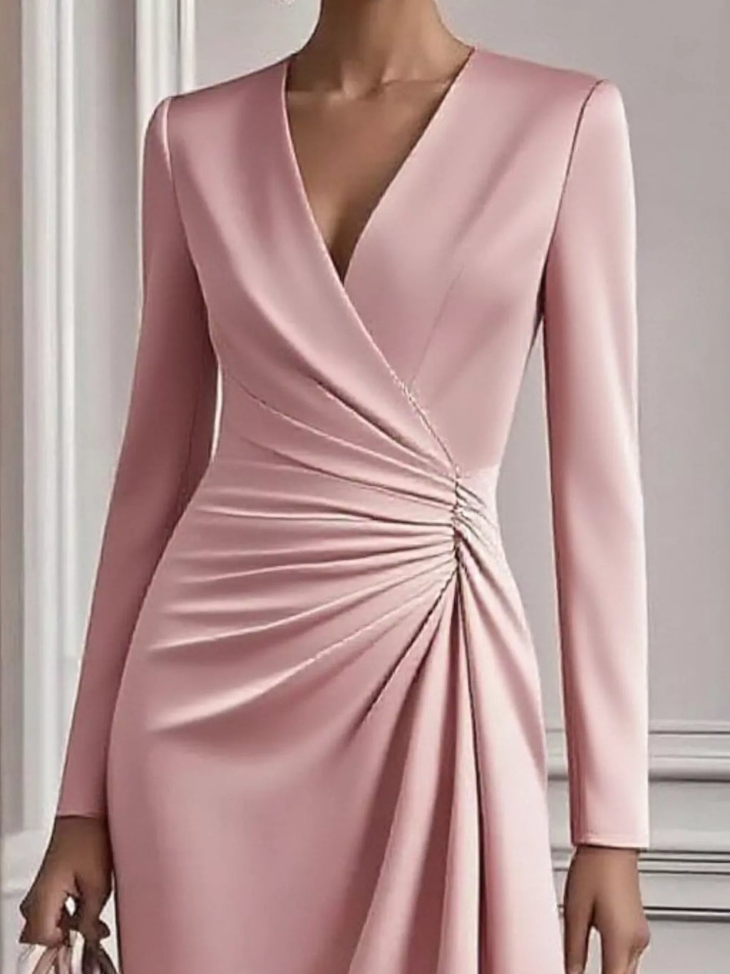 Surplice ruched dress full-length view