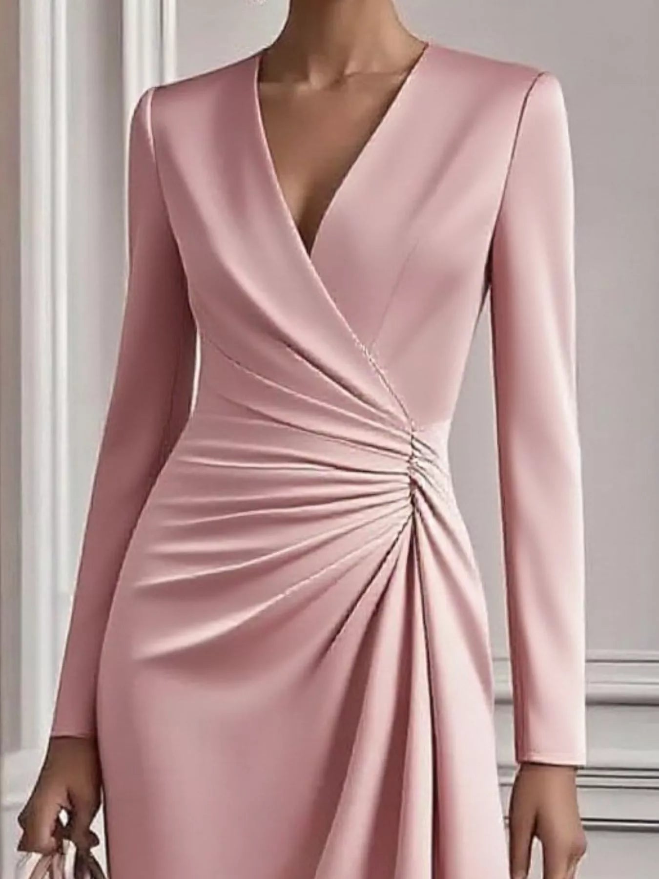 Surplice ruched dress full-length view