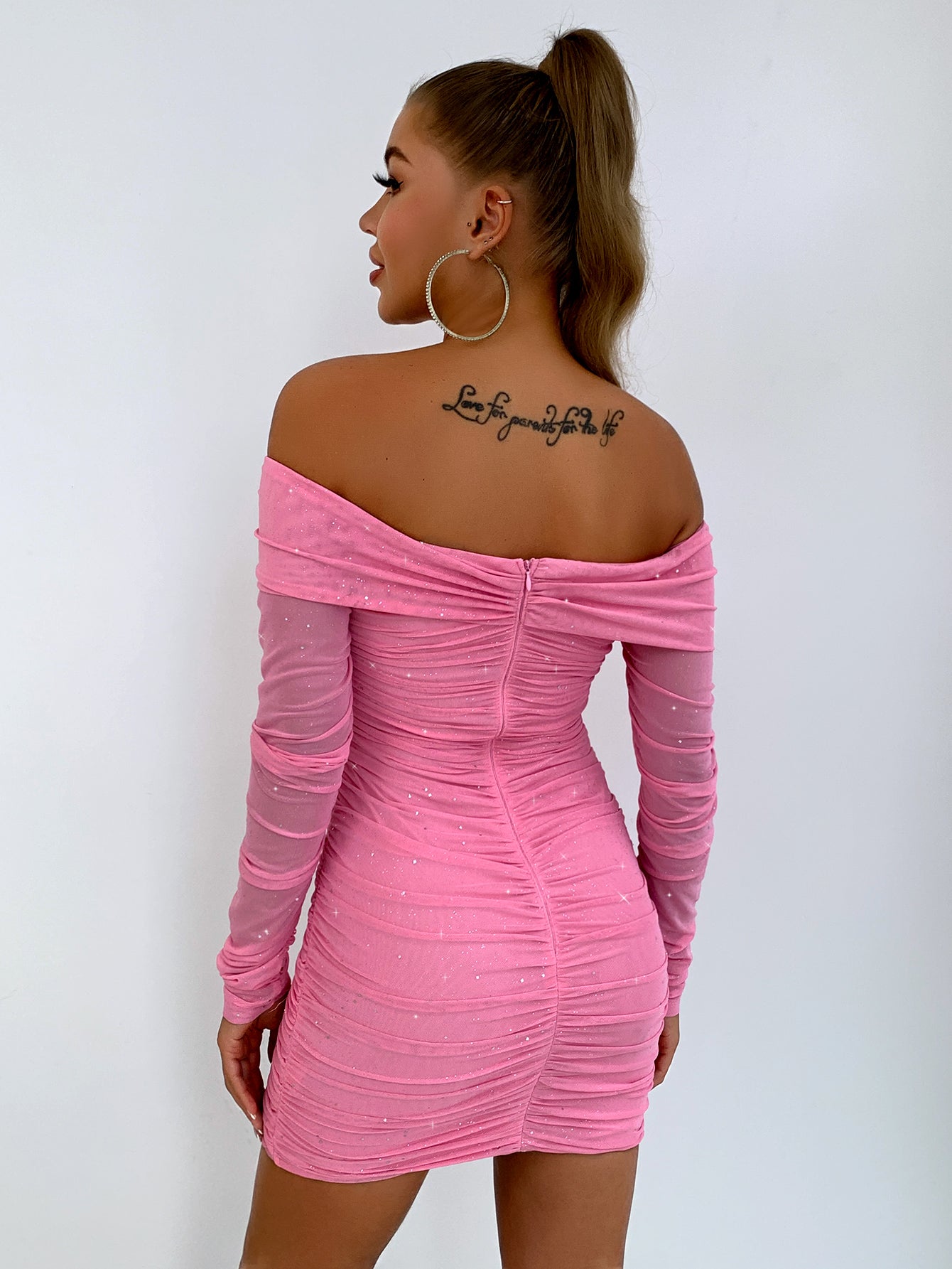 Glitter Off-Shoulder Ruched Bodycon Mini Dress – alternate view 5