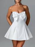 Strapless bow A-line mini dress front view