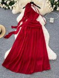 Red one-shoulder floral decor dress front view