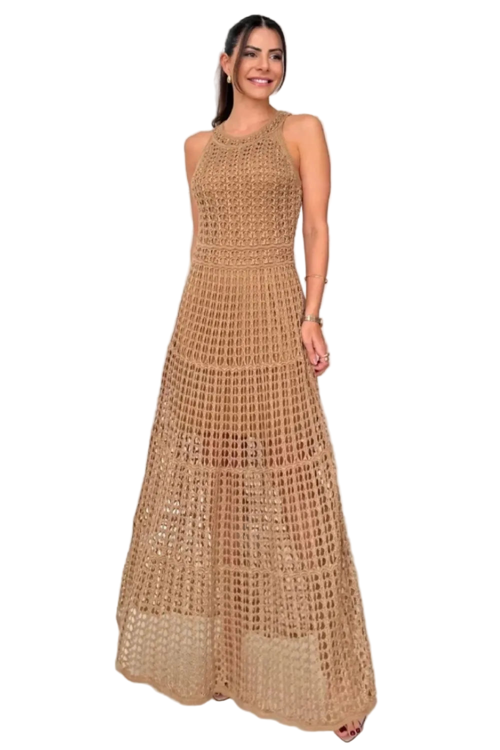 Semi-sheer cutout maxi dress detail