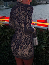 Long-sleeve occasion mini dress side view
