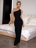 Black cutout one-shoulder maxi dress