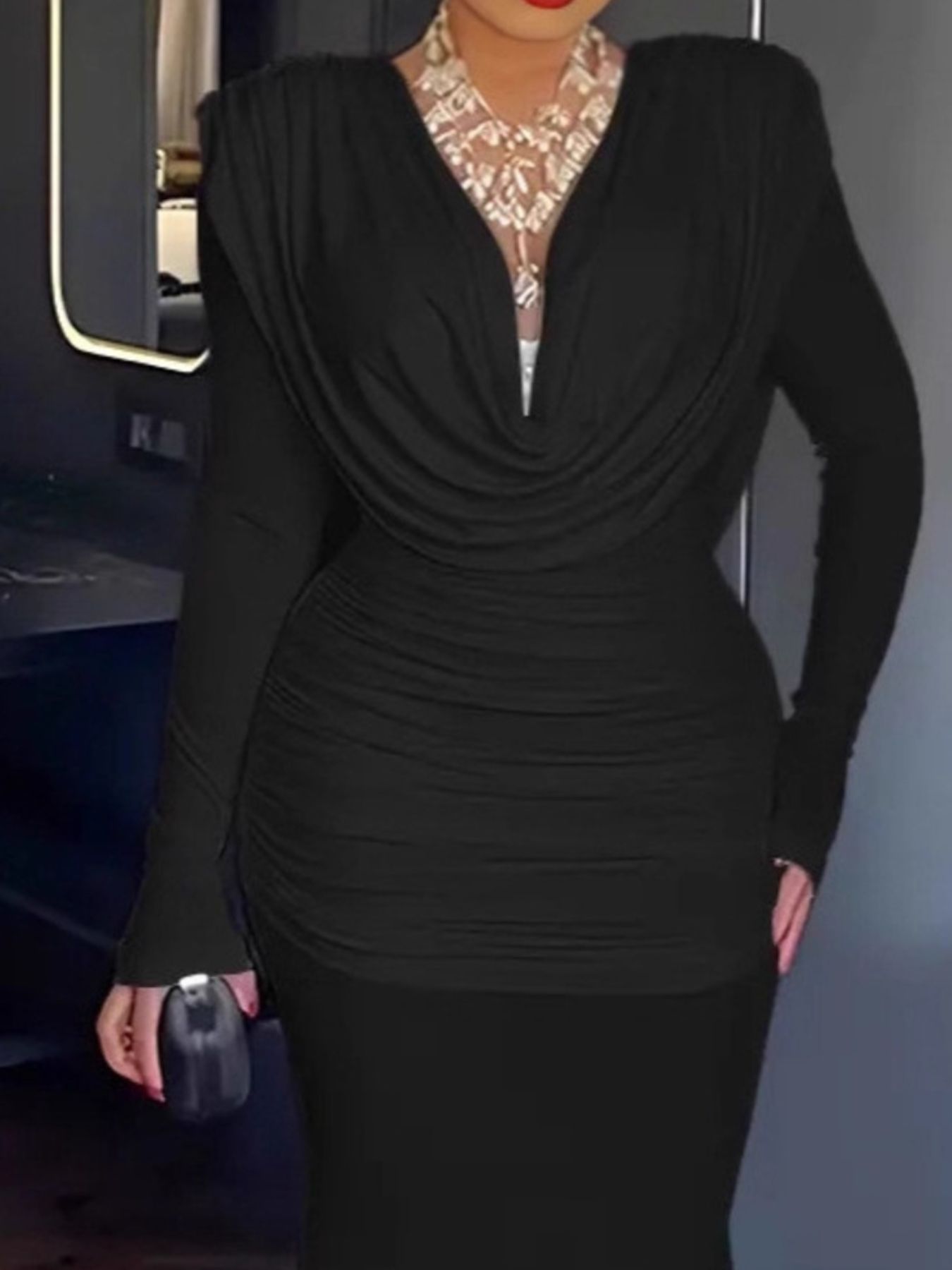 Long-sleeve maxi dress ruching detail