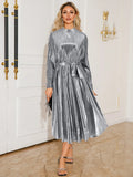 Tie Waist Midi Dress with Long Sleeves