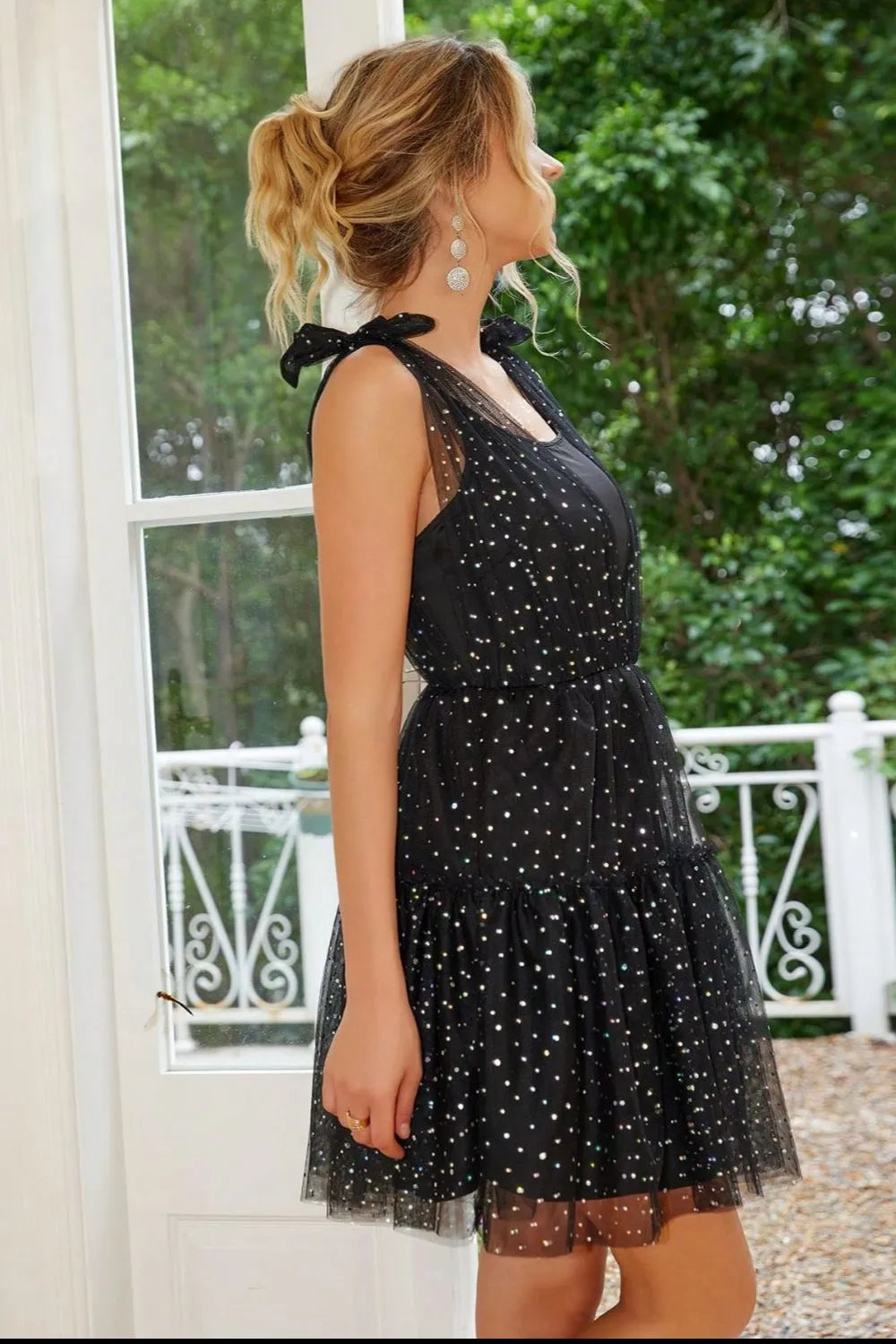 Black Scoop-Neck Frill Mini Cami Dress - product view 5