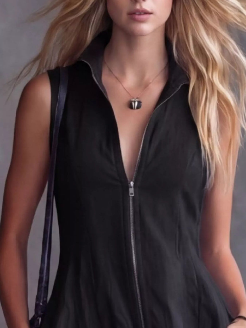 High-low ruffle dress zip detail