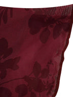 Burgundy floral mesh dress seam detail
