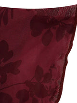 Burgundy floral mesh dress seam detail