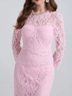 Long-sleeve lace midi dress full-length view