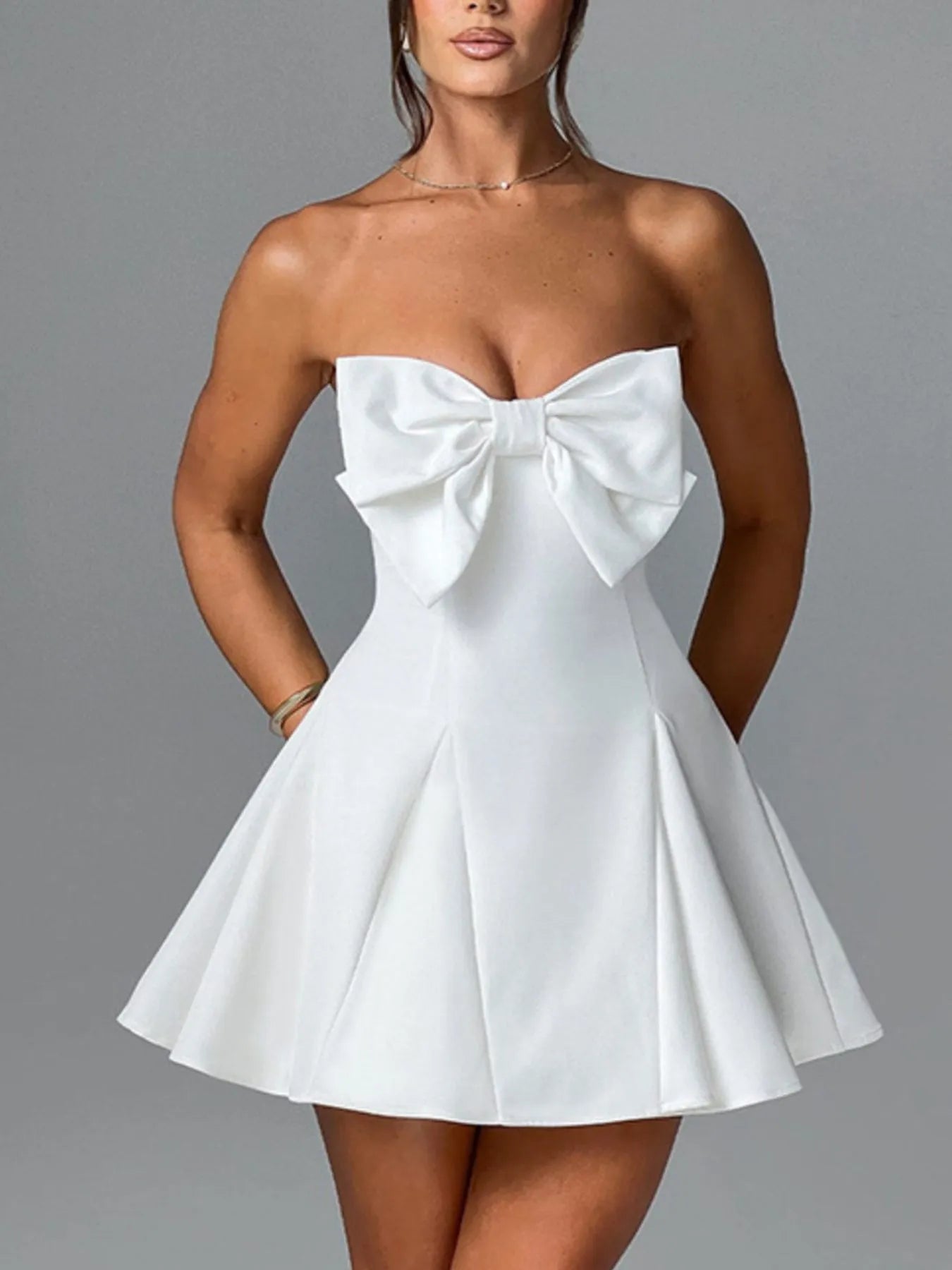Bow A-line mini dress back view
