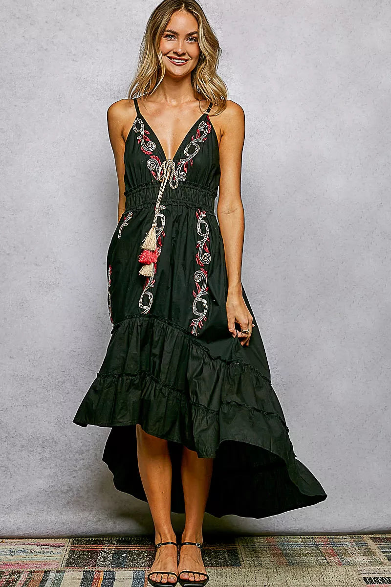 POL Embroidered Cotton Tiered Midi Cami Dress - product image 1