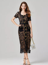 Lace Button-Up Midi Dress with Pockets - product view 4