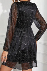 Glitter surplice mini dress side view