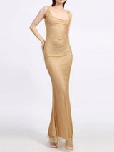 Gold backless sequin scoop neck maxi dress