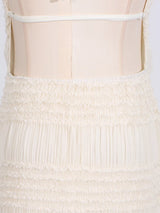 Ivory ruched halter neck maxi dress, back waist detail.