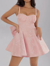 Blush-Pink Satin Bow Ruched Mini Cami Dress - product view 2