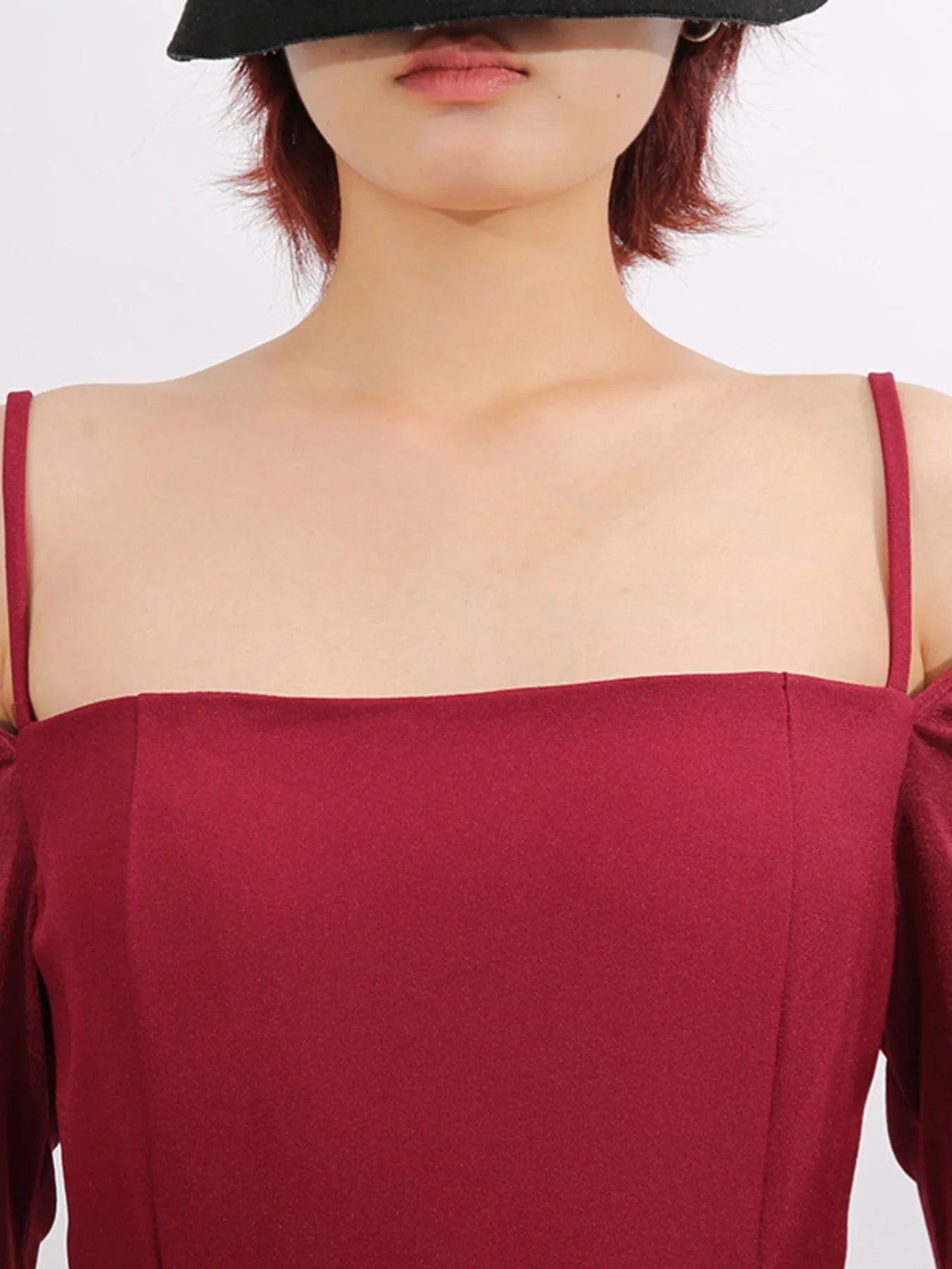 Ruched Spaghetti-Strap Long-Sleeve Slit Dress - product view 5