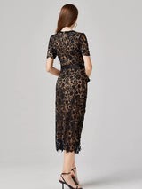 Lace Button-Up Midi Dress with Pockets - product view 5