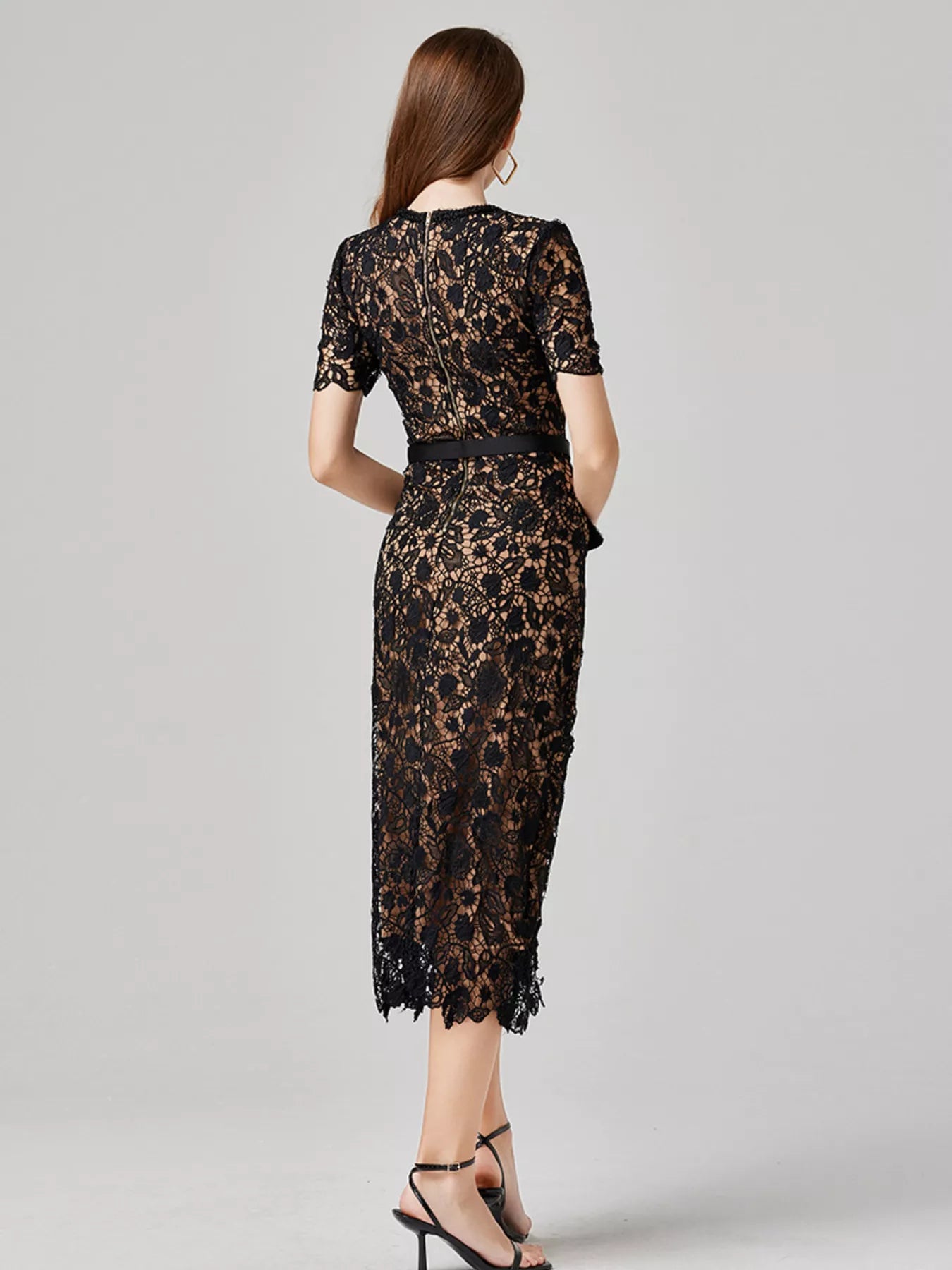 Lace Button-Up Midi Dress with Pockets - product view 5