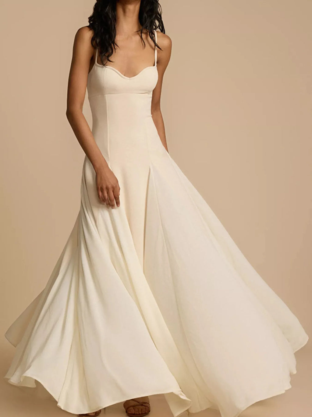 White sweetheart-neck spaghetti-strap maxi dress front view