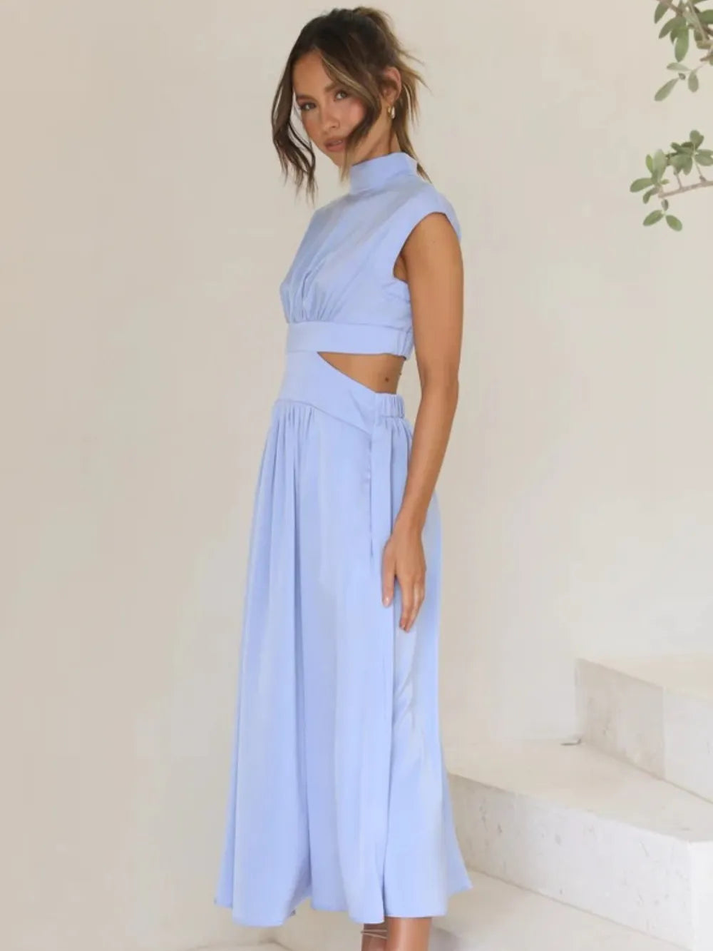 Mock-neck maxi dress back view