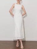 Sleeveless floral applique midi dress front view