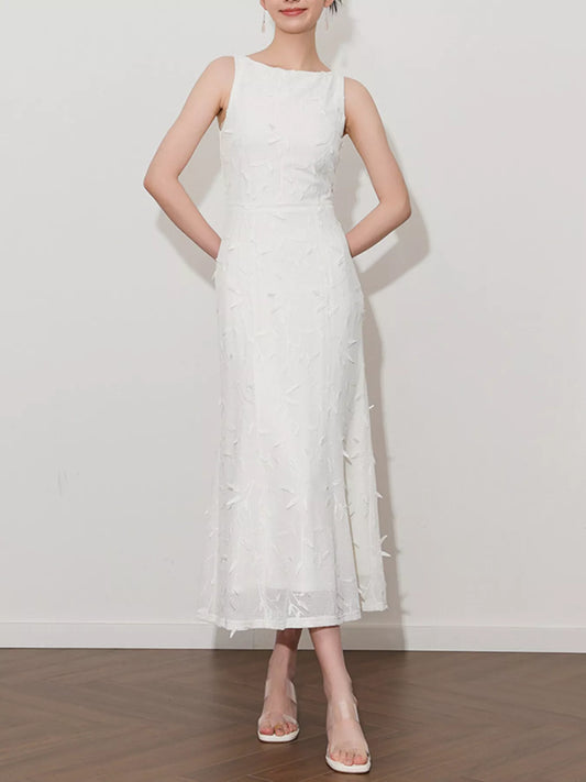 Sleeveless floral applique midi dress front view