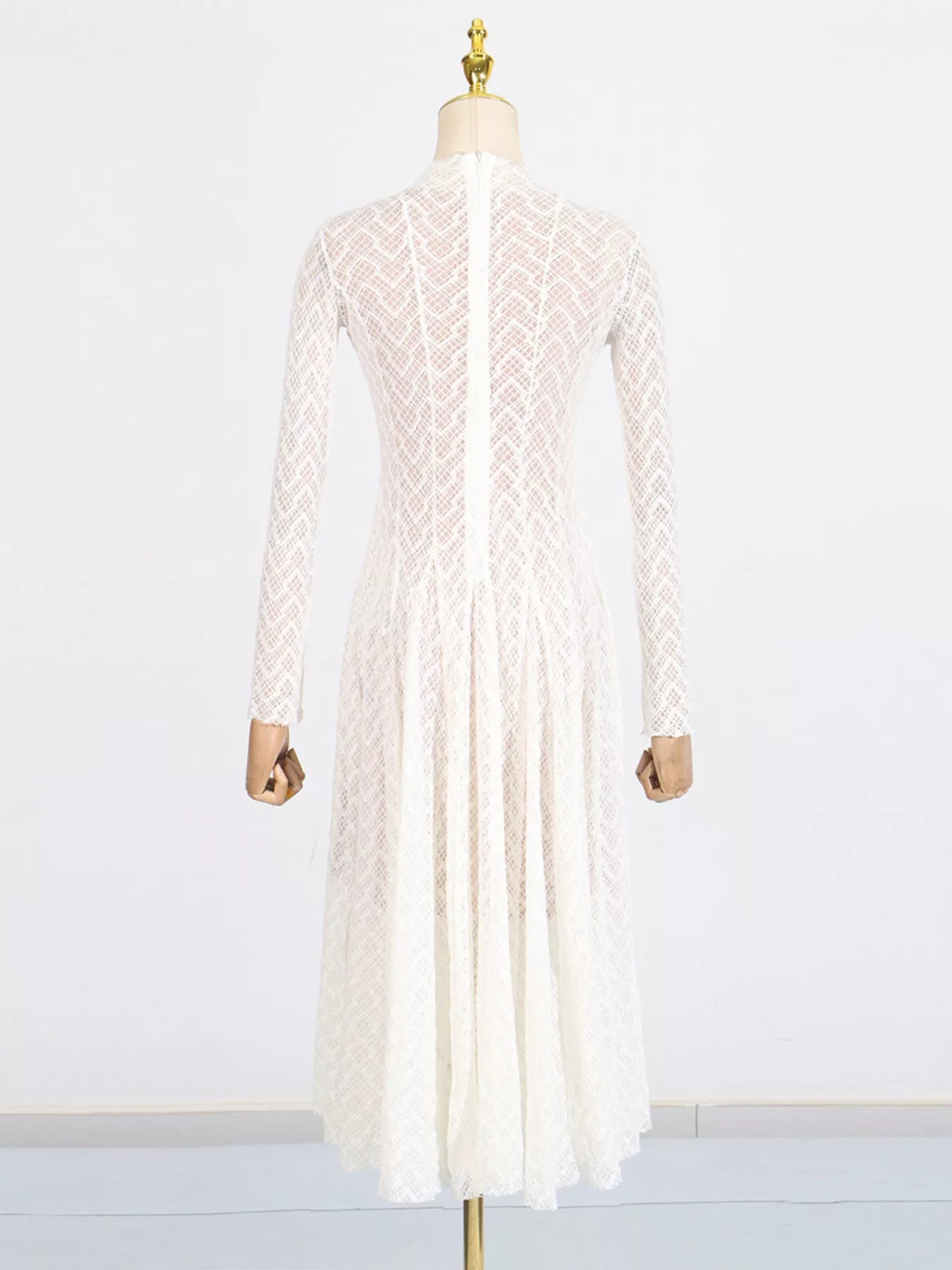 Lined white lace maxi dress back view