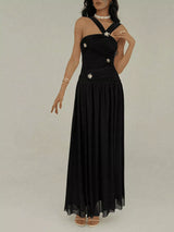 Black Ruched Sleeveless Embellished Maxi Dress - product view 2