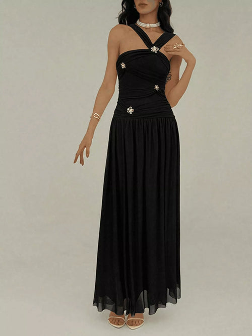 Black Ruched Sleeveless Embellished Maxi Dress - product view 2