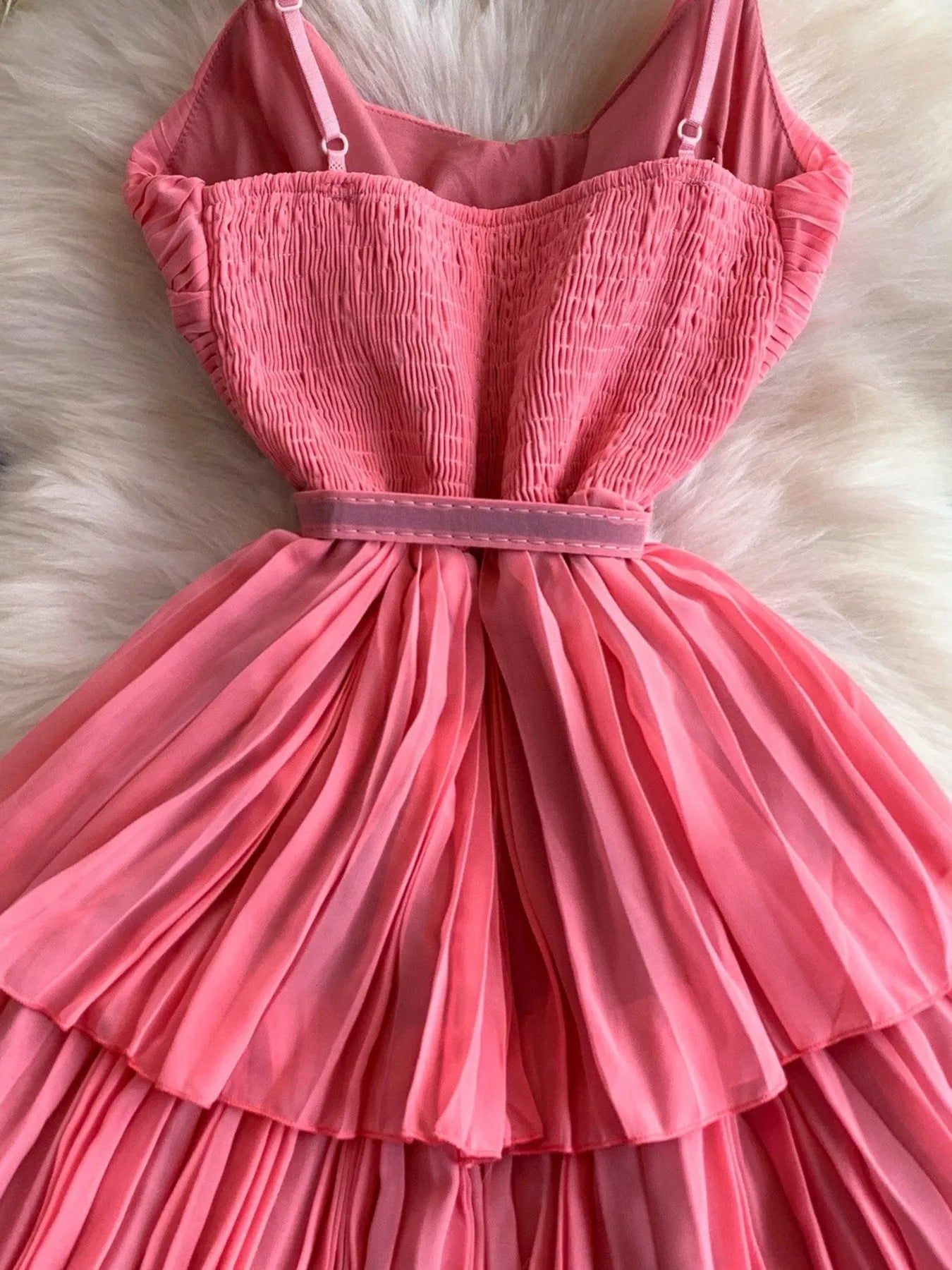 Belted layered midi dress back view