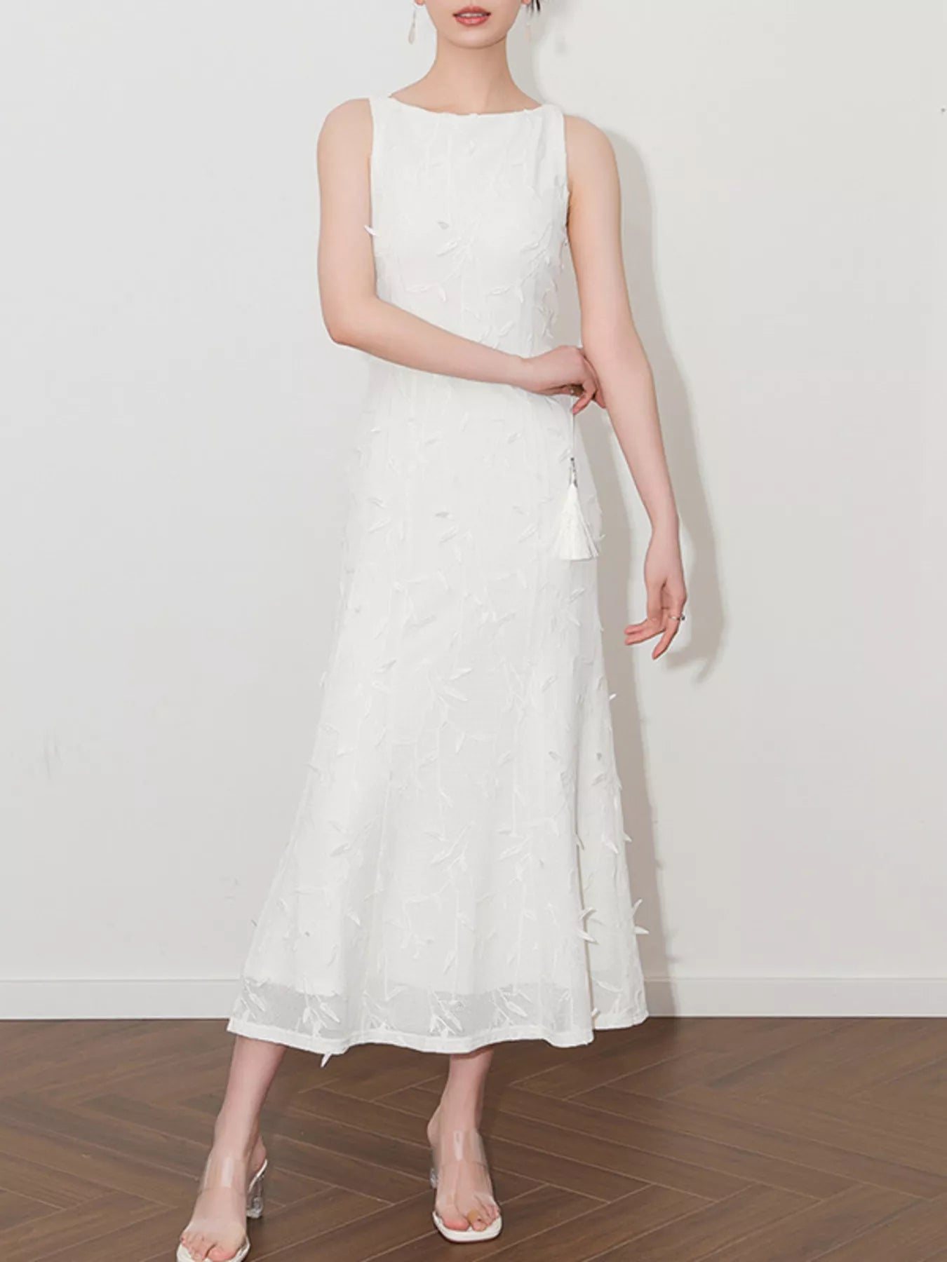 Floral applique dress back view