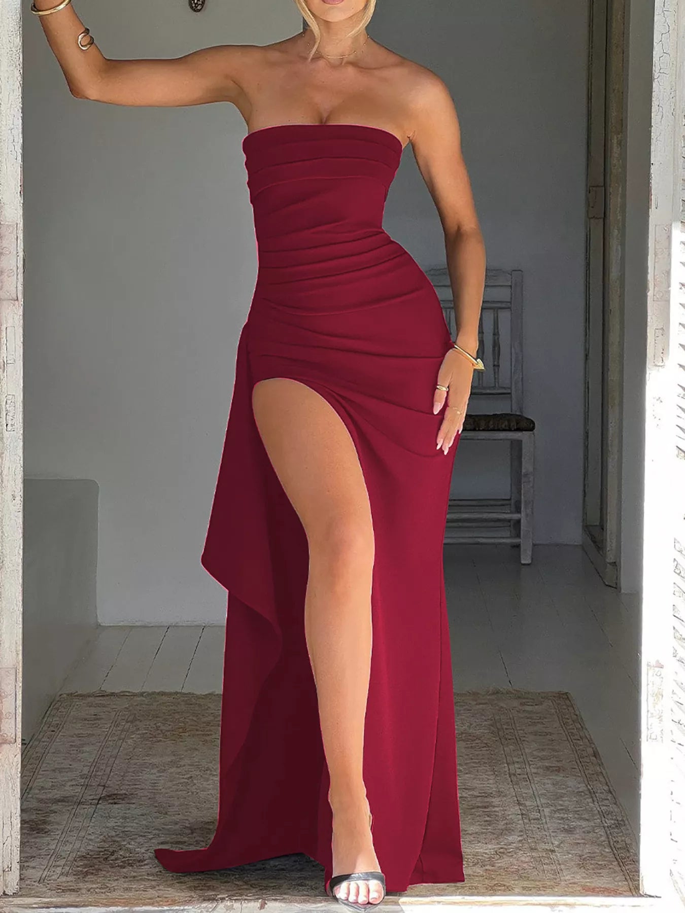 Strapless Maxi Dress with High Slit – alternate view 3