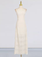 Smocked ruched maxi dress detail
