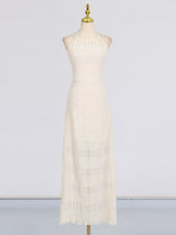 Smocked ruched maxi dress detail