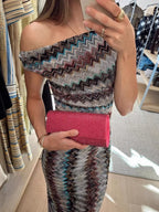 Multicolor One-Shoulder Zigzag-Knit Maxi Dress - product view 3