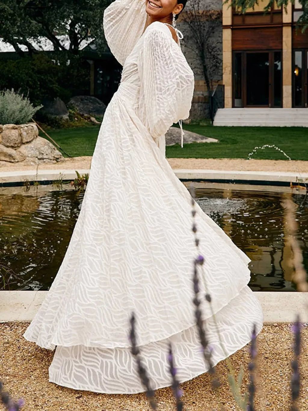 White tie-waist maxi dress side view