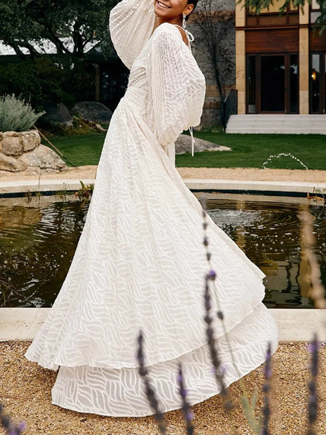 White tie-waist maxi dress side view