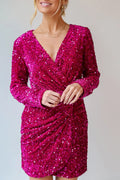 Deep rose sequin long sleeve mini dress