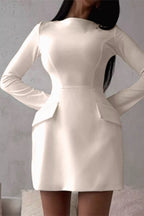Ivory button-front long-sleeve mini dress, front view.