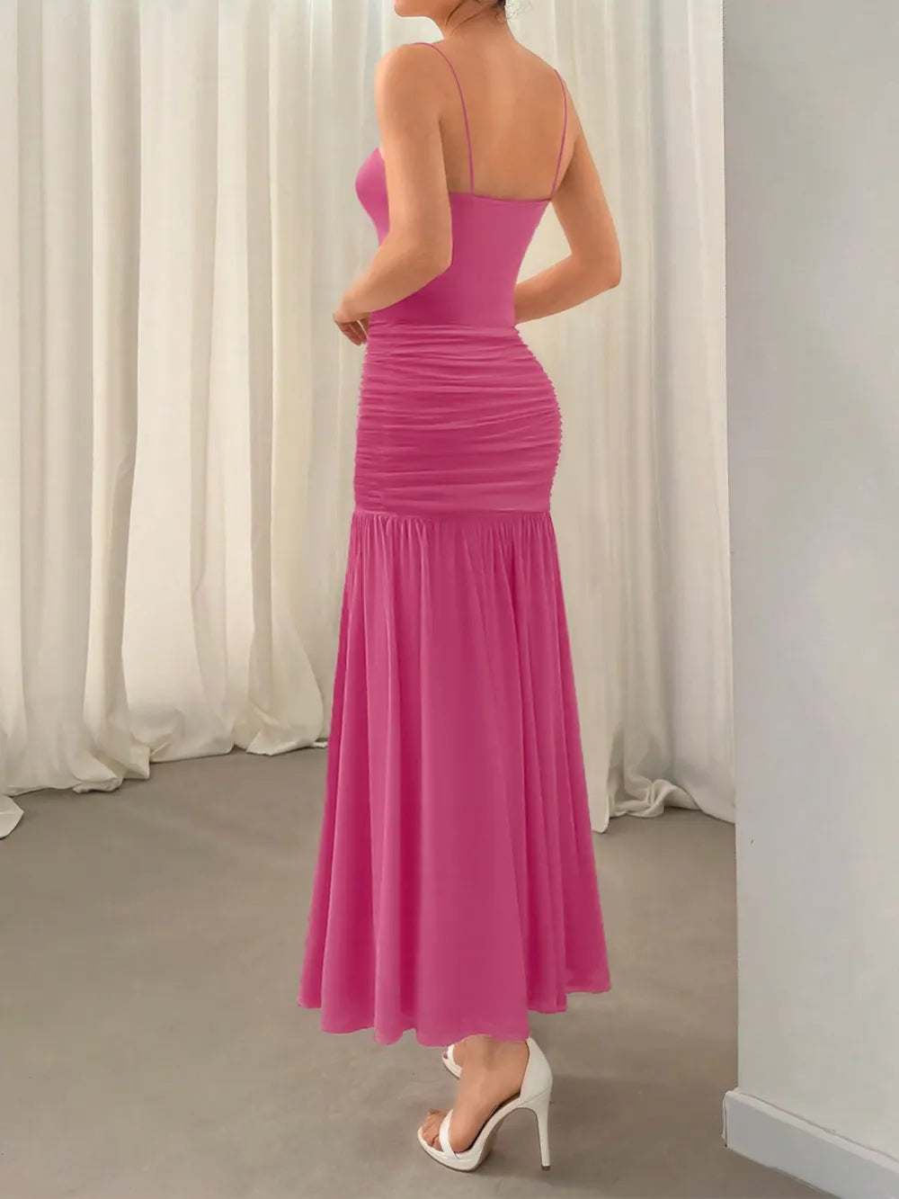 Ruched cami maxi dress side view