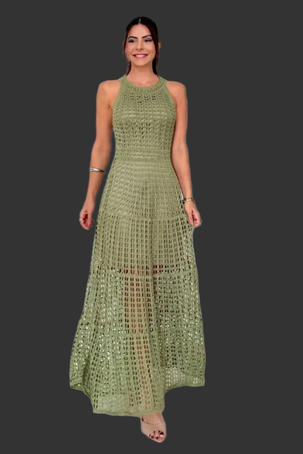 Sleeveless cutout maxi dress front view