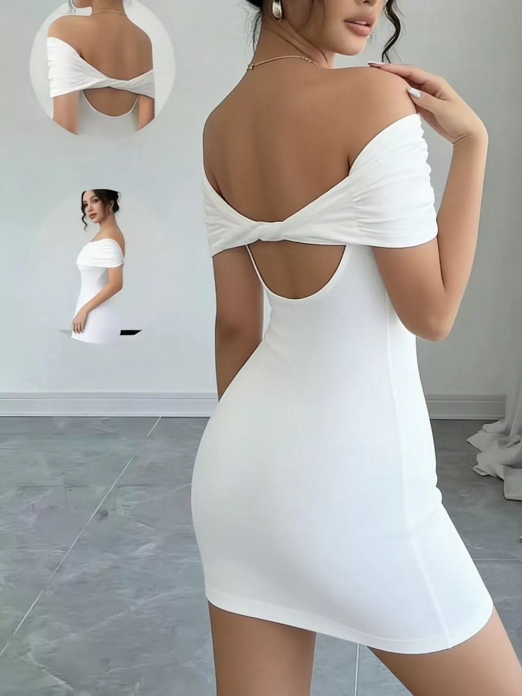 Off-shoulder bodycon mini dress full-length view