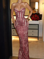 Black lace-up strapless maxi dress